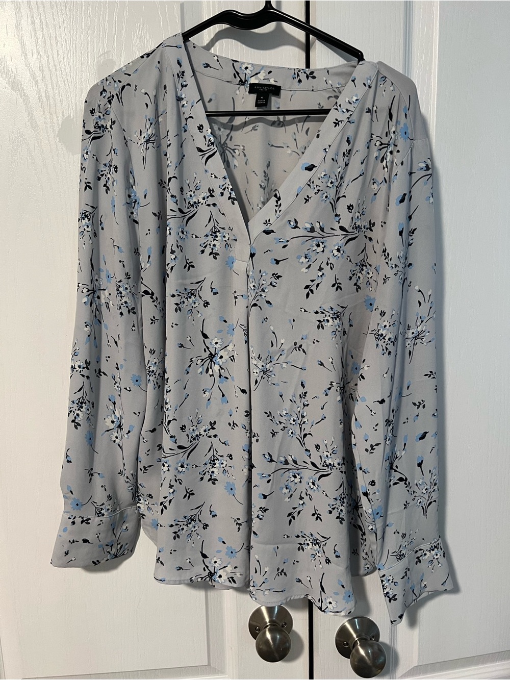 Light Gray Floral V-Neck Blouse
